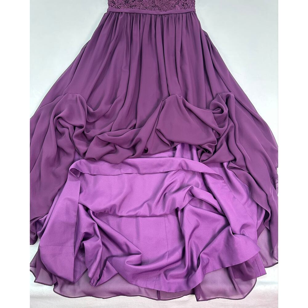 JJ’s House Purple Lace Chiffon Formal Gown Size 10 V-Neck Floor Length Dress - Picture 9 of 13
